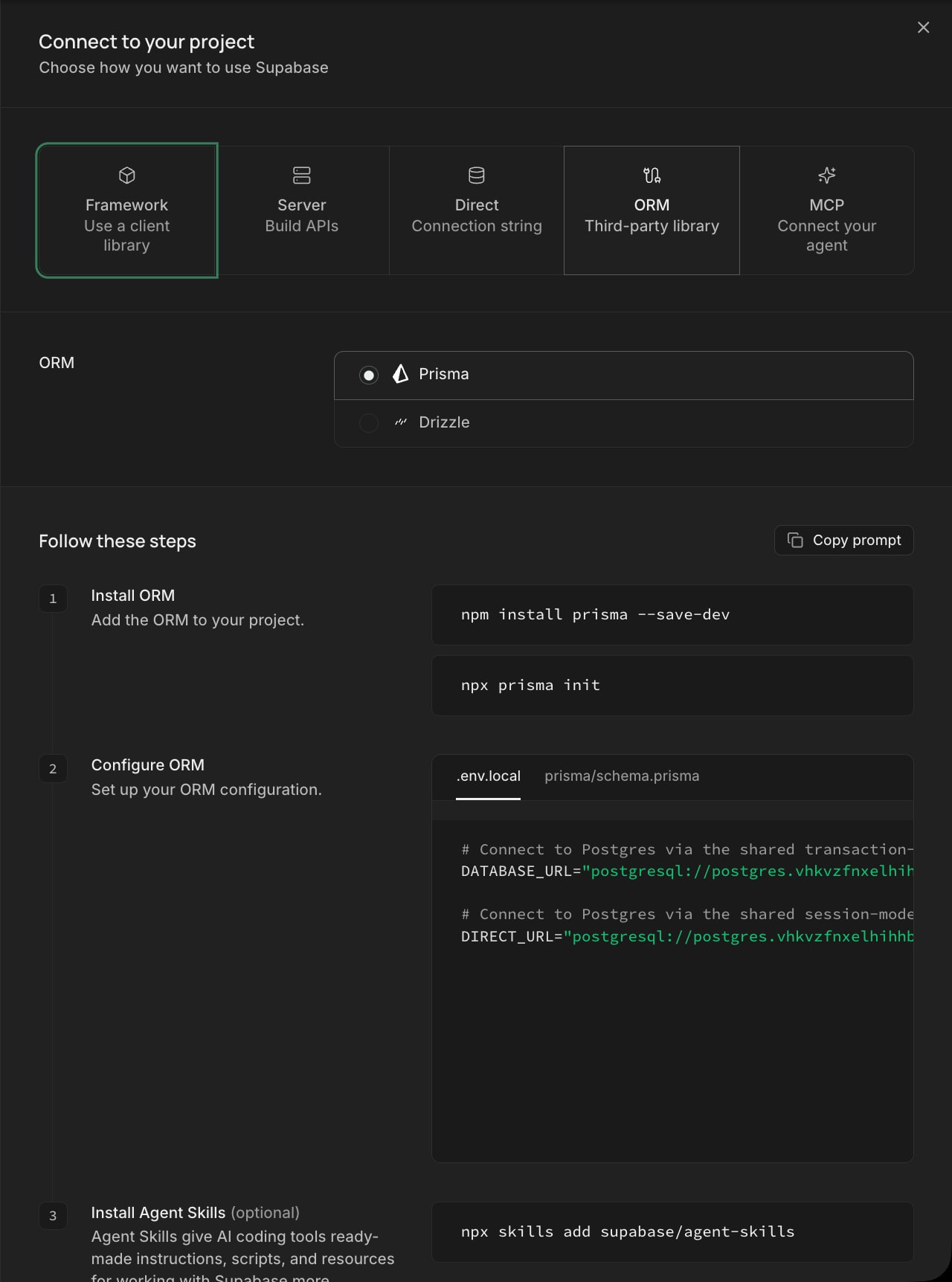 Connect 창의 ORM 탭